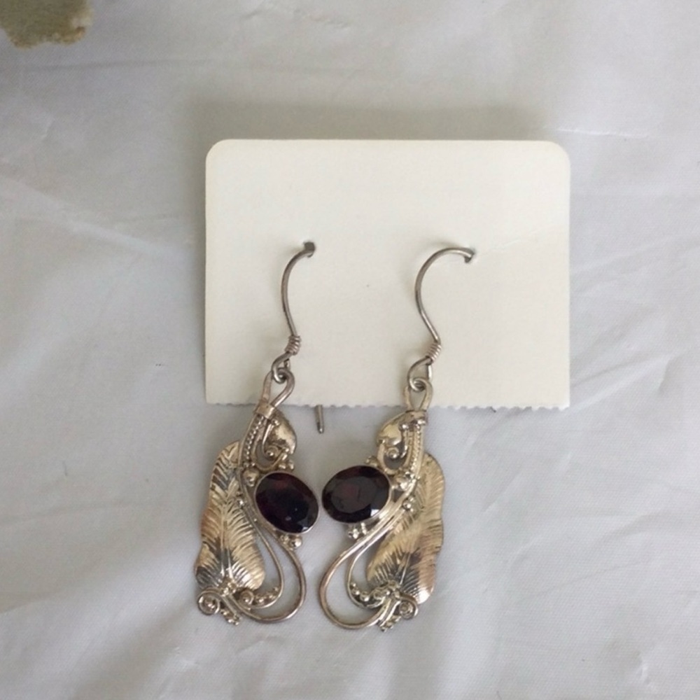 2 pc Vintage Silver Necklace and Earrings w/semi precious stones marked (925) - Picture 5 of 12